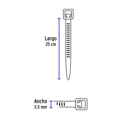 Bolsa con 1000 cinchos plásticos 40 lb, 250x3.5 mm, negros | CIN-4025N-M | 47470