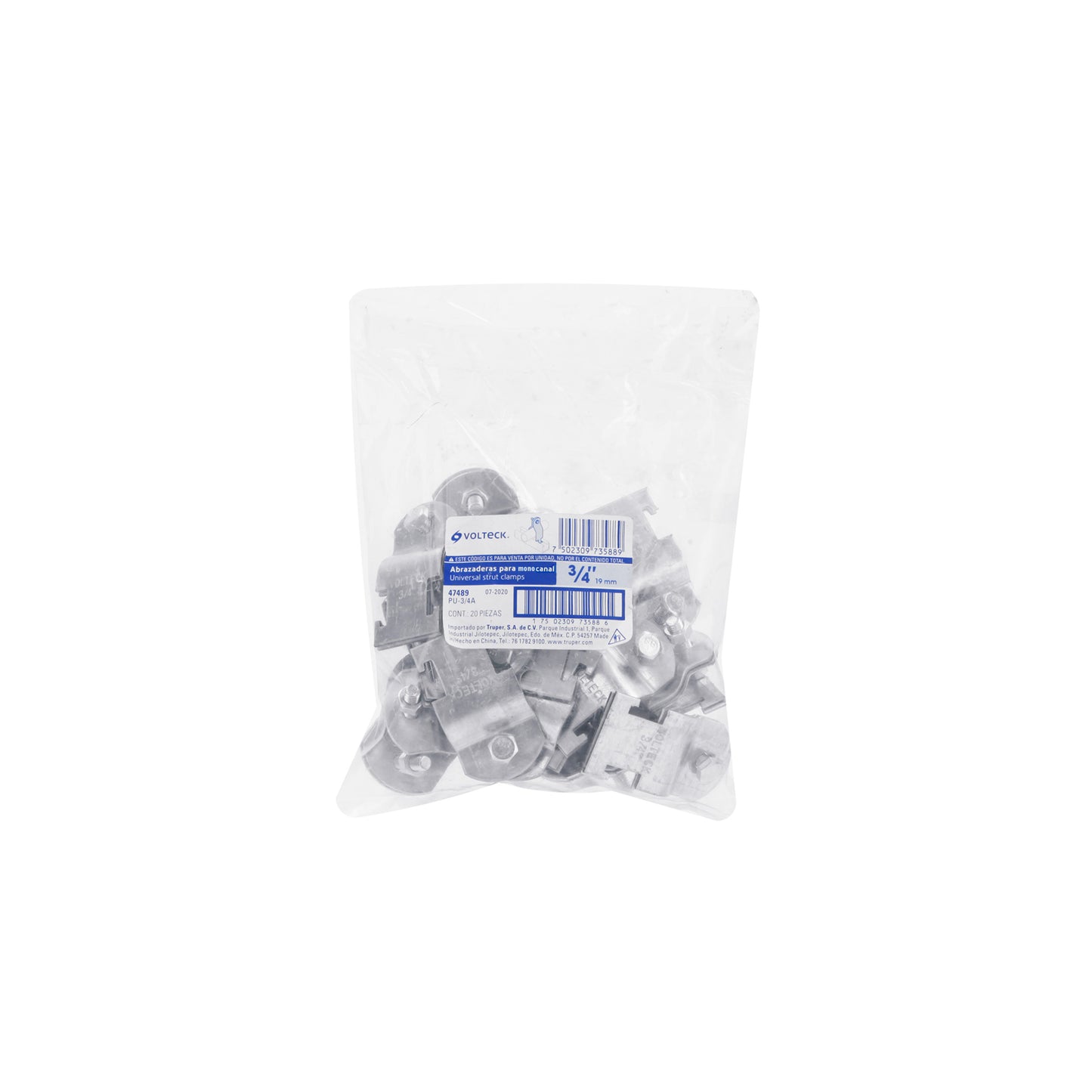 Abrazadera para perfil monocanal de 3/4', VOLTECK | PU-3/4A | 47489