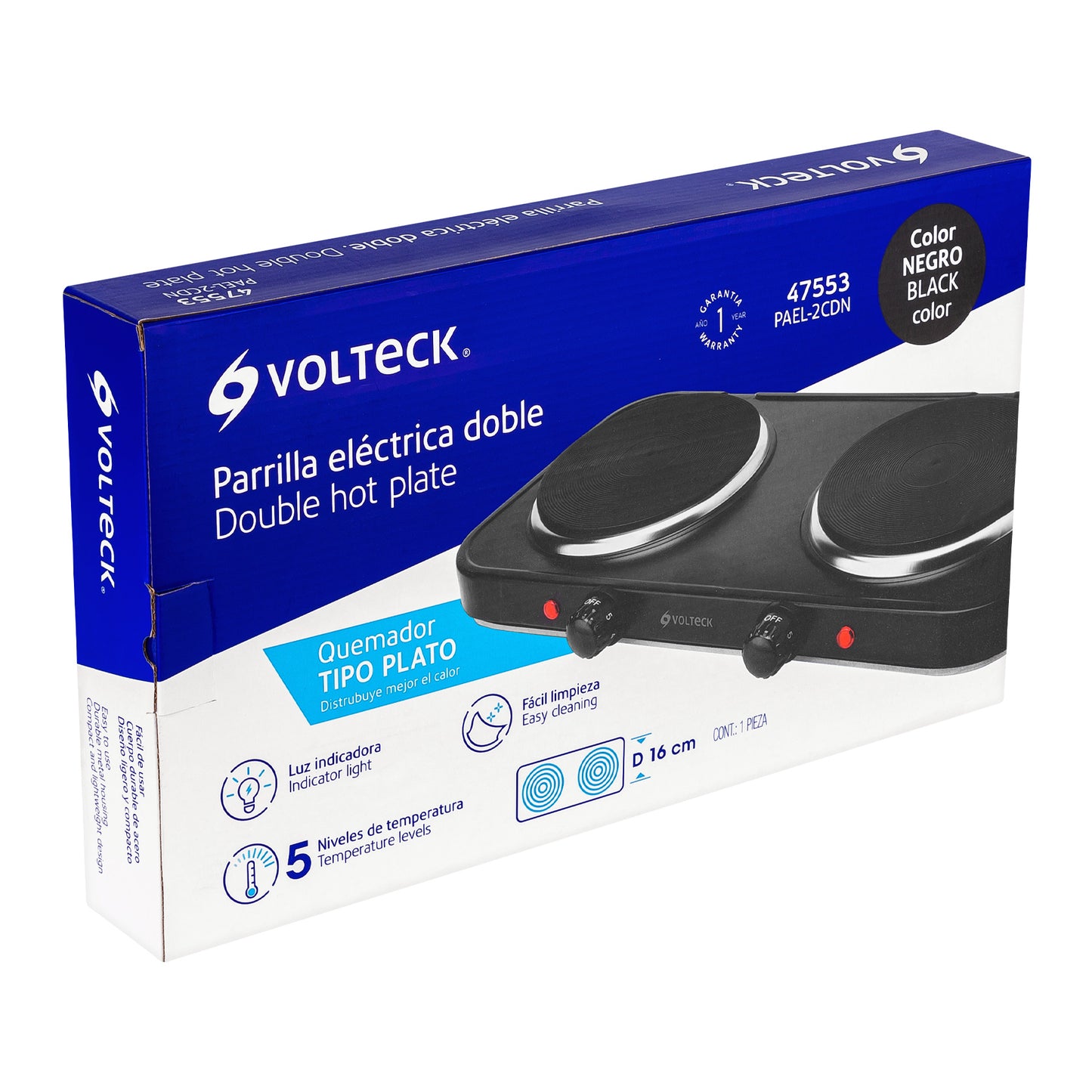 Parrilla eléctrica 2 quemadores de disco, negra, VOLTECK | PAEL-2CDN | 47553