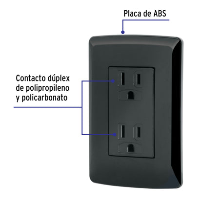 Contacto dúplex aterrizado, color negro, línea Italiana | CODO-IN | 47588