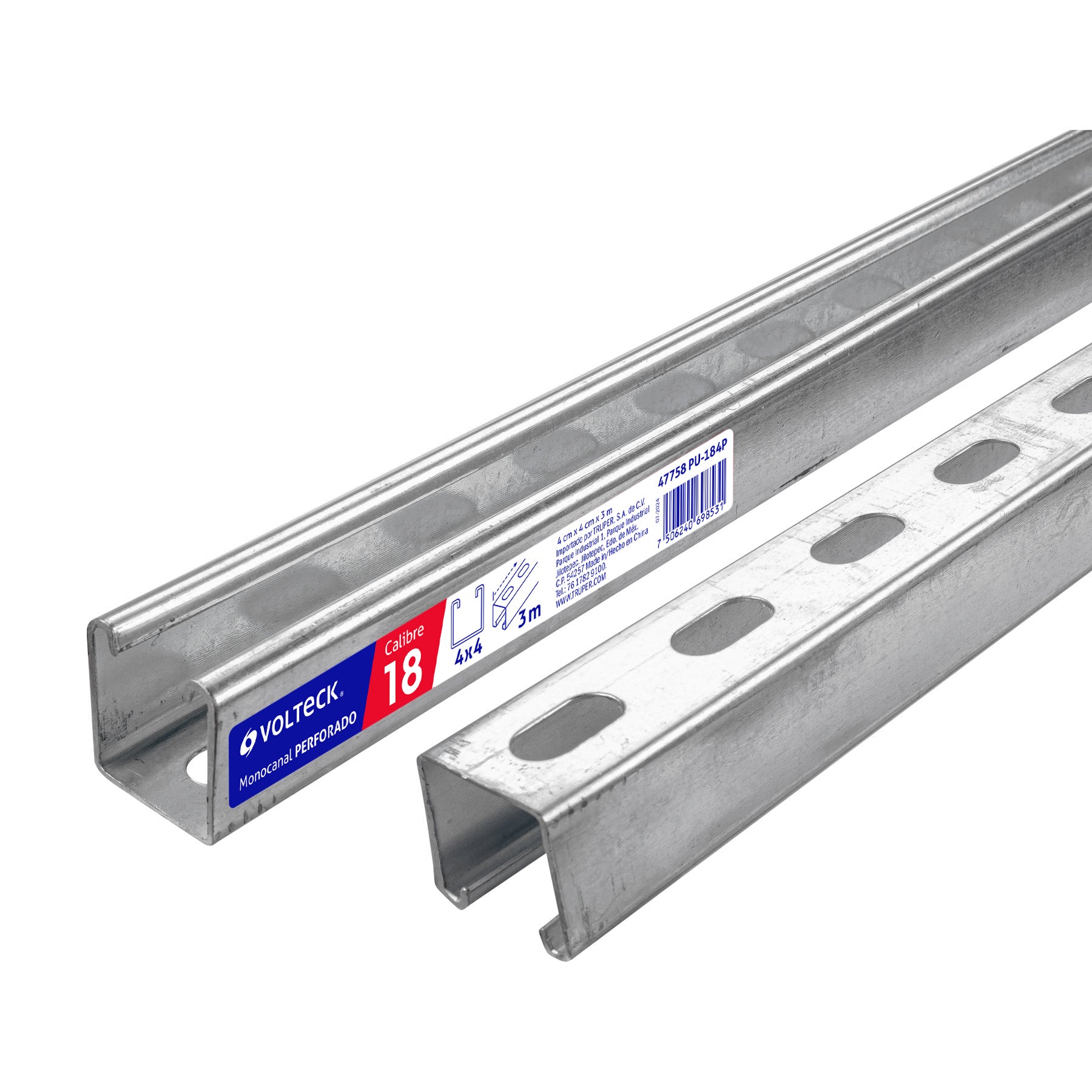 Perfil monocanal perforado de 3 m, 4 x 4 cm cal. 18, VOLTECK | PU-184P | 47758
