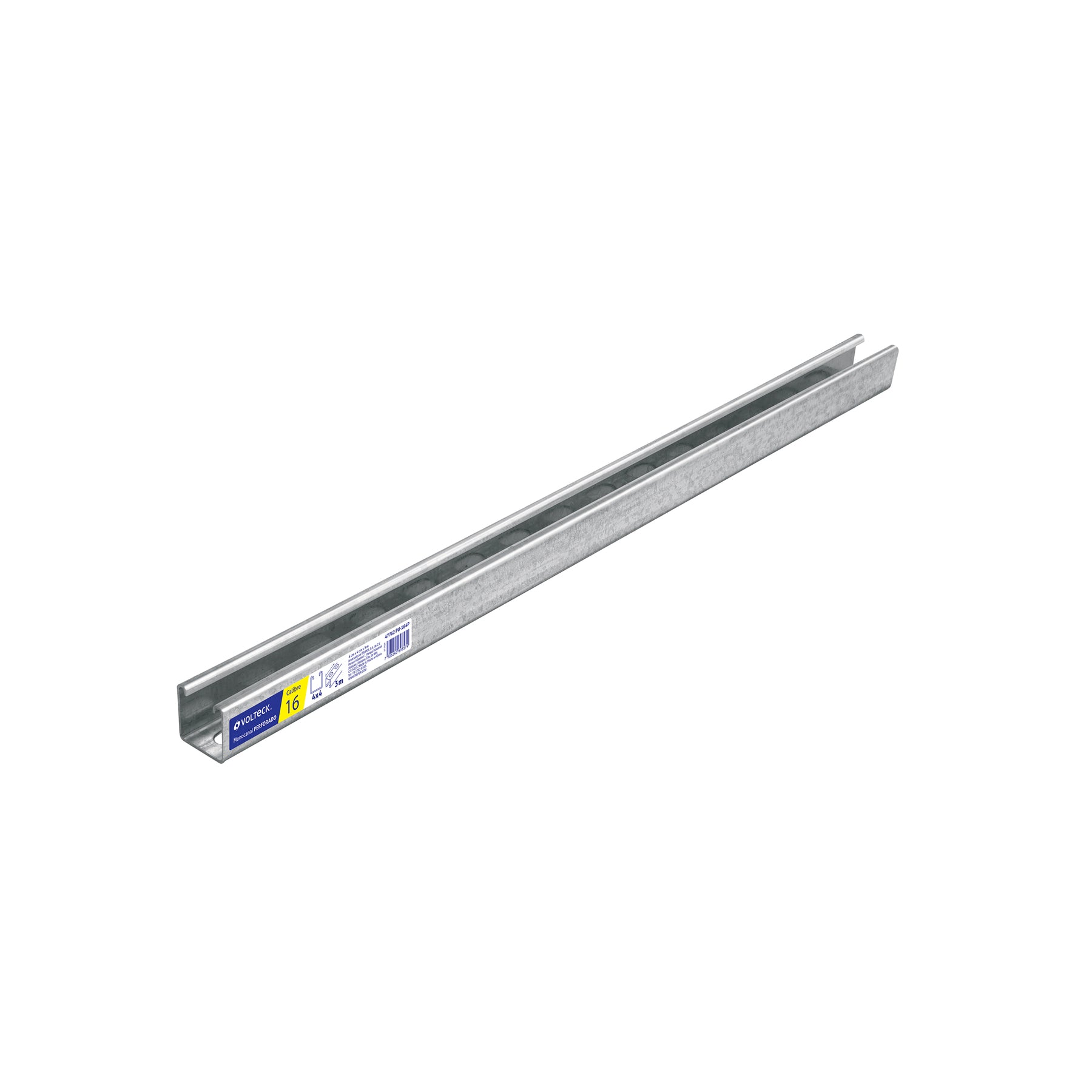 Perfil monocanal perforado de 3 m, 4 x 4 cm cal. 16, VOLTECK | PU-164P | 47762