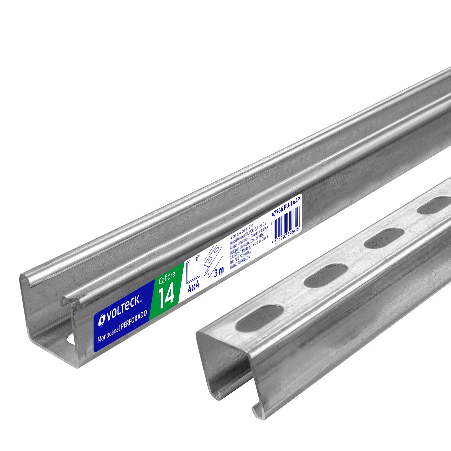 Perfil monocanal perforado de 3 m, 4 x 4 cm cal. 14, VOLTECK | PU-144P | 47766