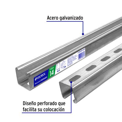 Perfil monocanal perforado de 3 m, 4 x 4 cm cal. 14, VOLTECK | PU-144P | 47766