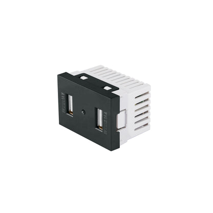 Toma con 2 puertos USB negro de 1.5 módulos, línea Lisboa | C2USB-LN | 47882