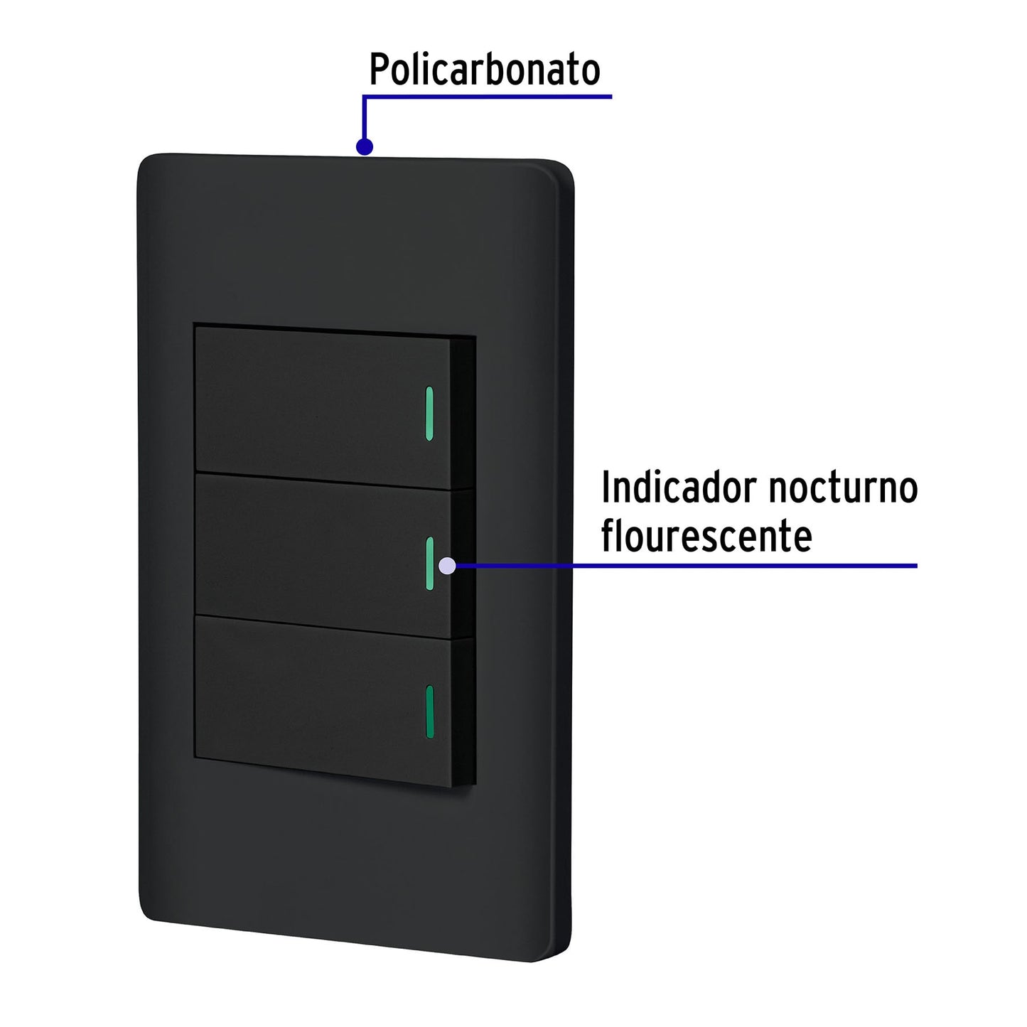 Placa armada negra 3 interruptores 1 módulo, Lisboa, Volteck | PA-APTR-LN | 47889