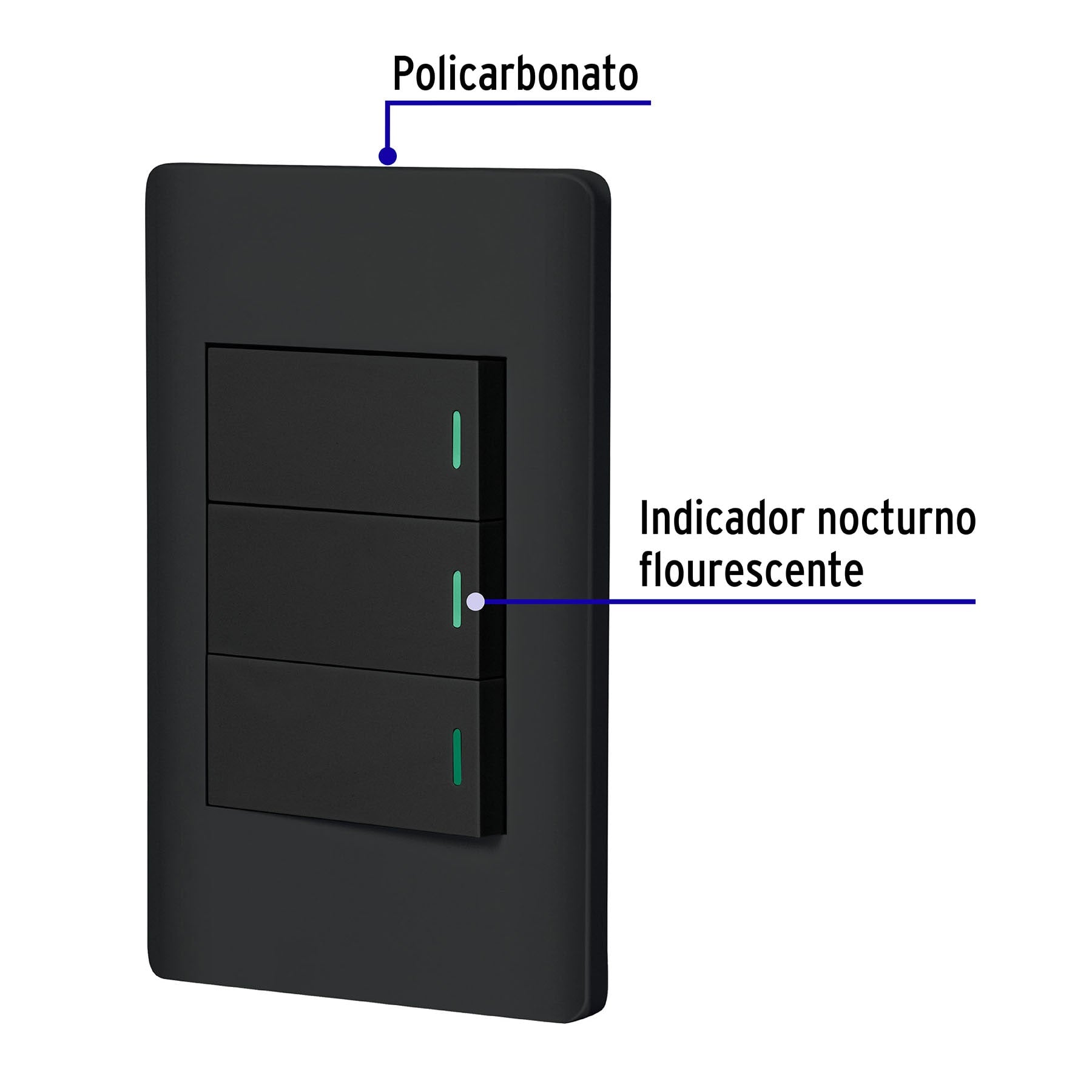 Placa armada negra 3 interruptores 1 módulo, Lisboa, Volteck | PA-APTR-LN | 47889