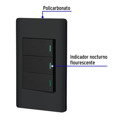 Placa armada negra 3 interruptores 1 módulo, Lisboa, Volteck | PA-APTR-LN | 47889