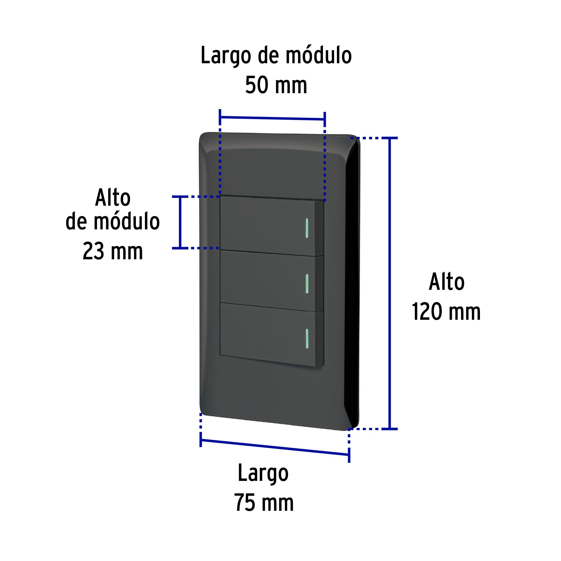 Placa armada negra 2 interruptores 1 de 3 vías 1 mód,Lisboa | PA-APTR-ELN | 47890