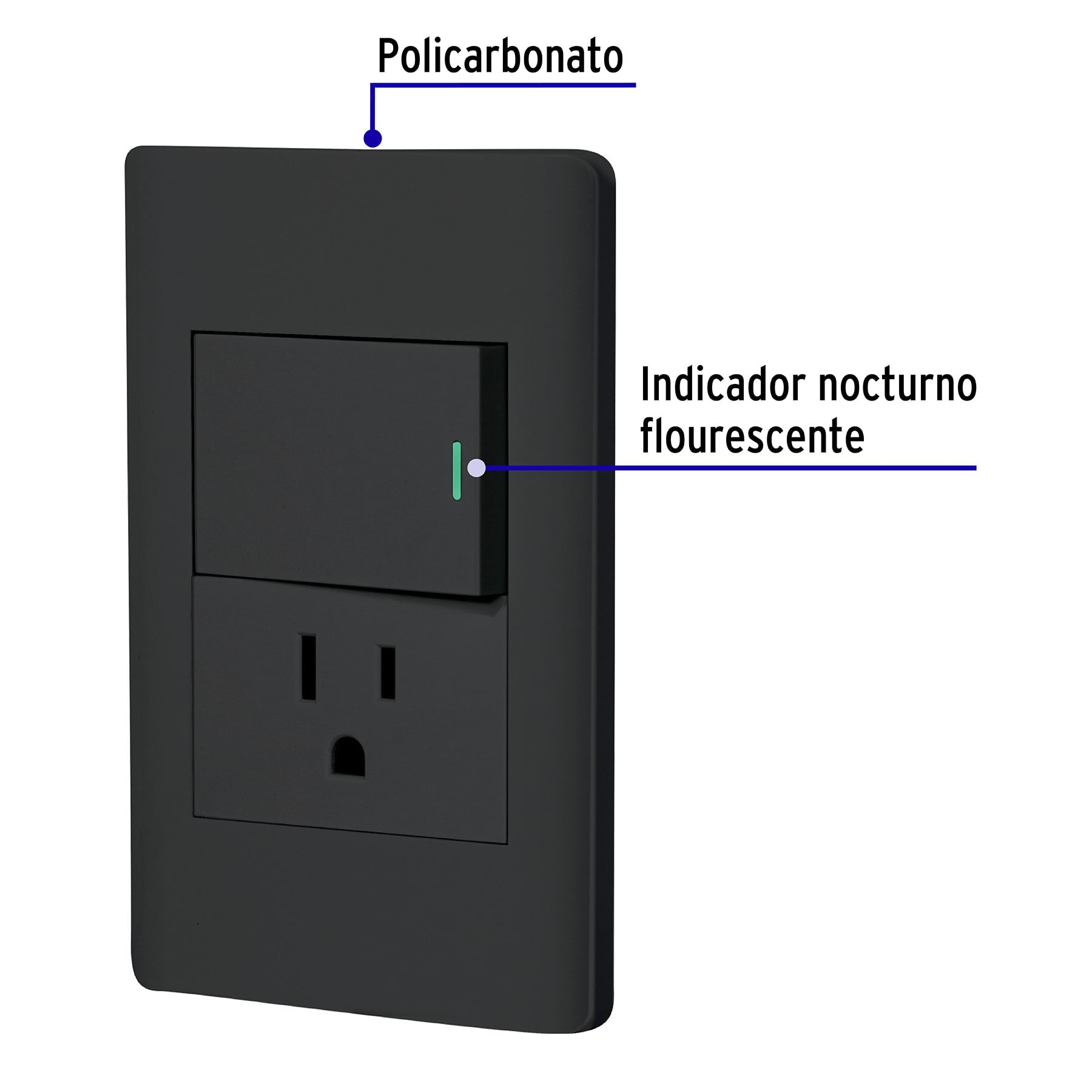 Placa armada negra interruptor y contacto 1.5 mód, Lisboa | PA-APCO15-LN | 47899