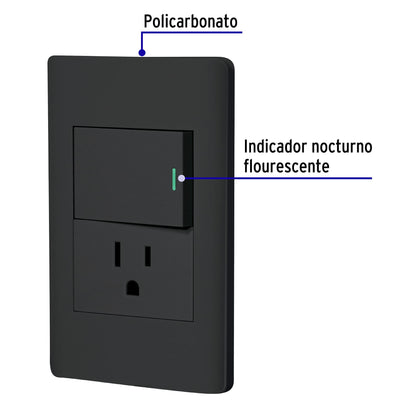 Placa armada negra interruptor y contacto 1.5 mód, Lisboa | PA-APCO15-LN | 47899