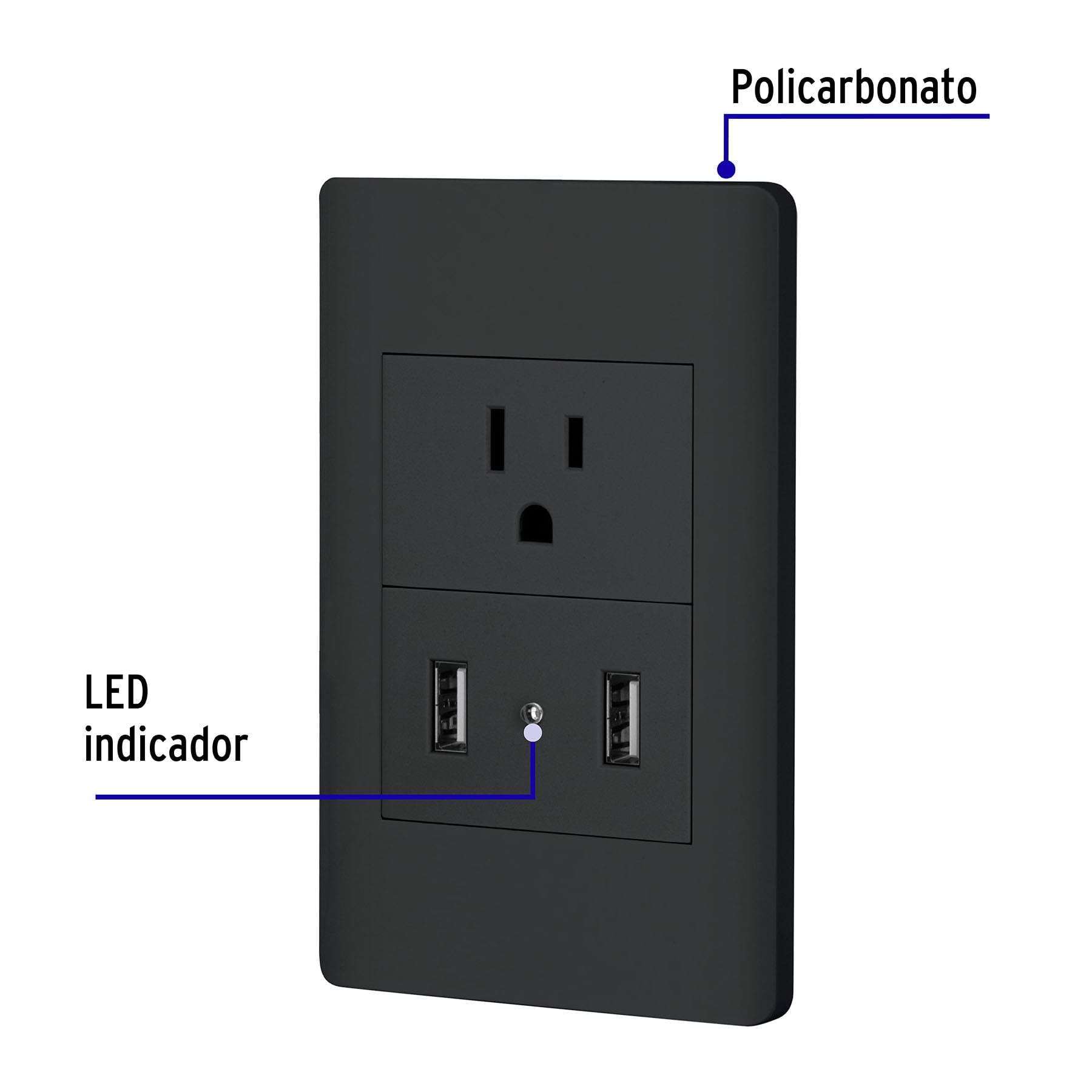 Placa armada negra contacto y 2 puertos USB 1.5 mód, Lisboa | COUSB-LN | 47904