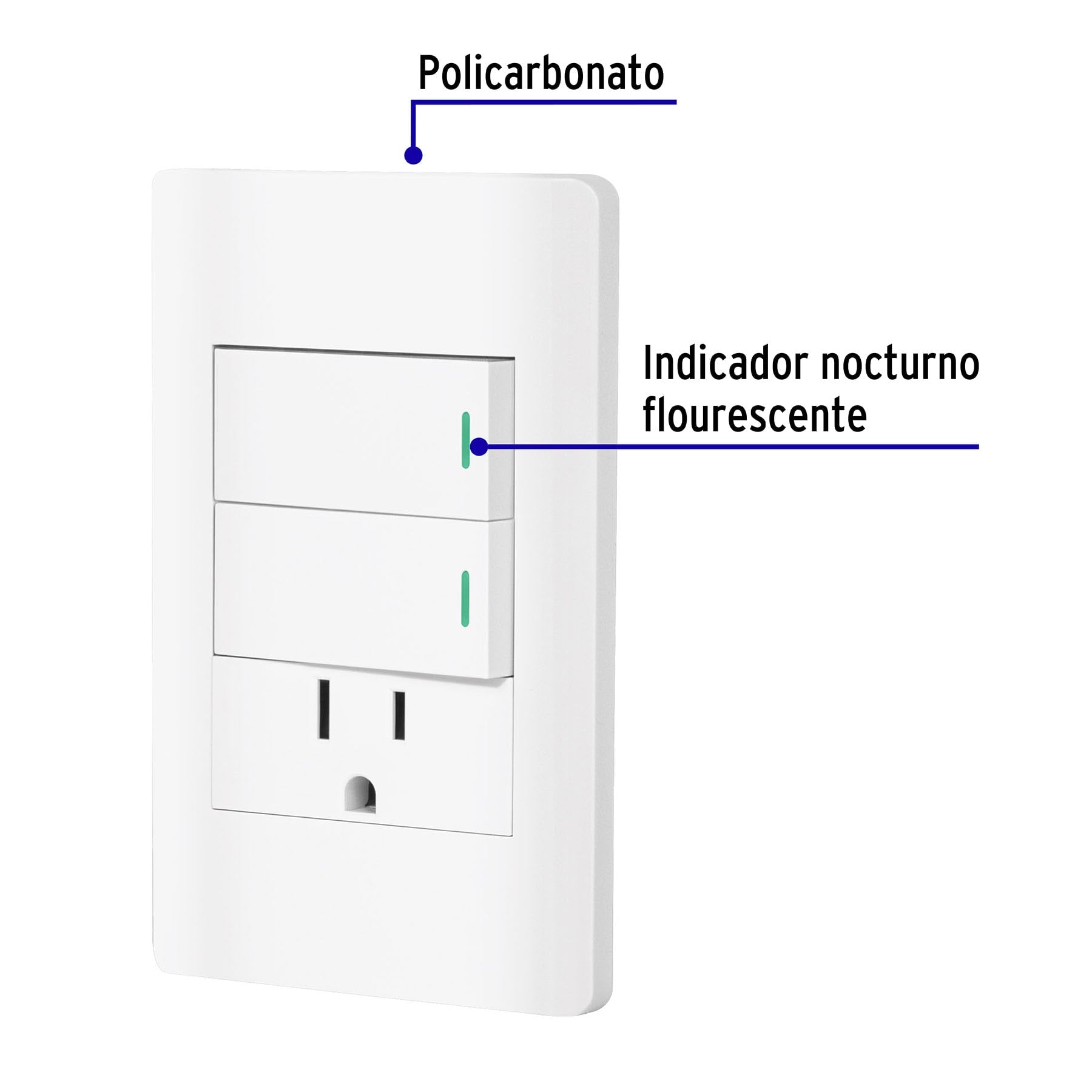 Placa armada blanca 2 interruptores y contacto 1 mód,Lisboa | PA-APCO-L2B | 47967