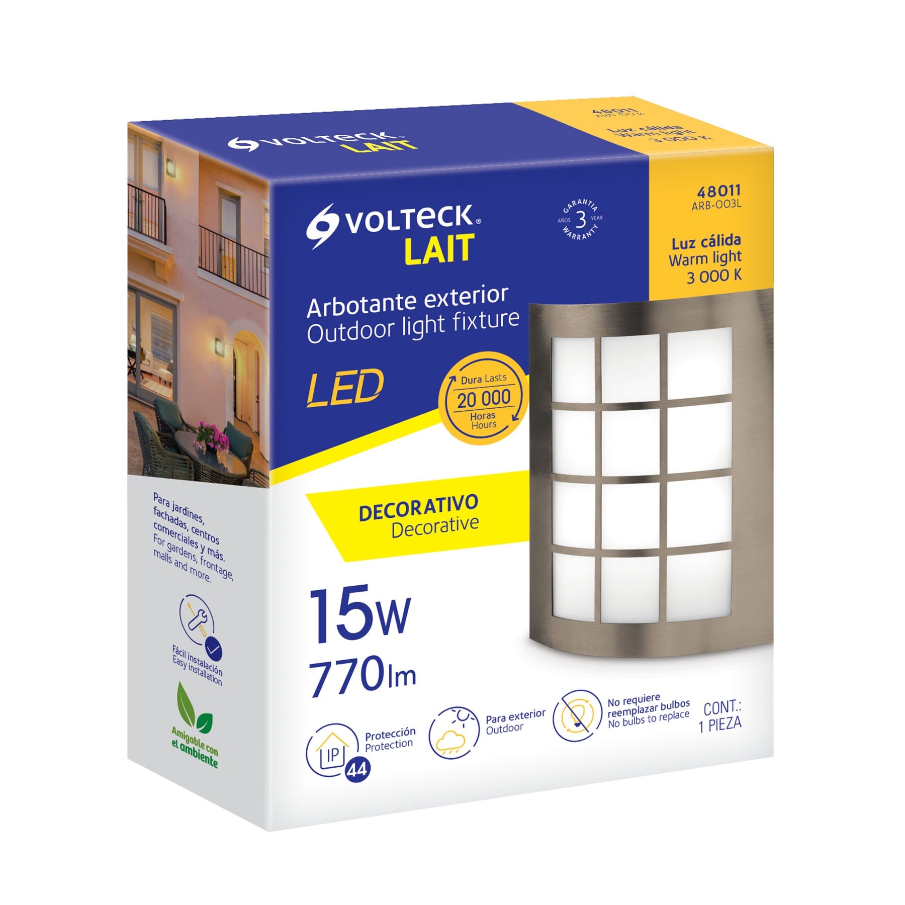 Arbotante decorativo de LED 15 W acero inoxidable luz cálida | ARB-003L | 48011