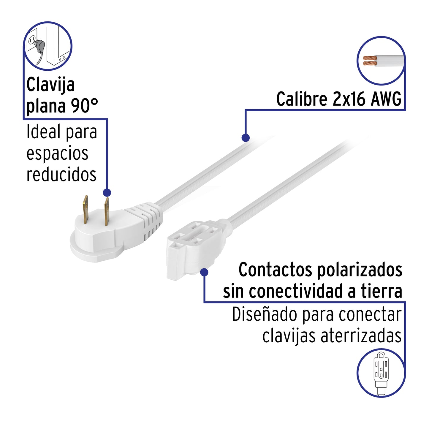 Extensión eléctrica doméstica 4 m clavija plana, blanca | ED-4B | 48012