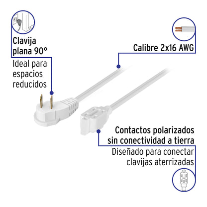 Extensión eléctrica doméstica 5 m clavija plana, blanca | ED-5B | 48018