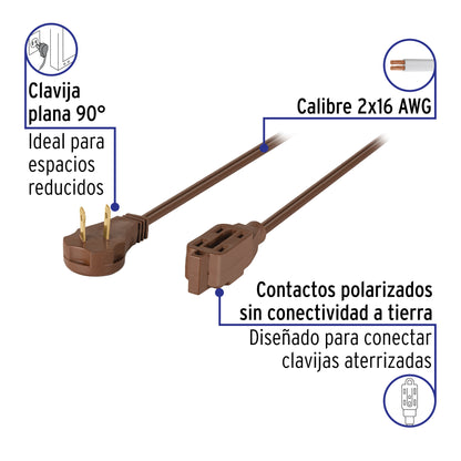Extensión eléctrica doméstica 5 m clavija plana, café | ED-5C | 48019