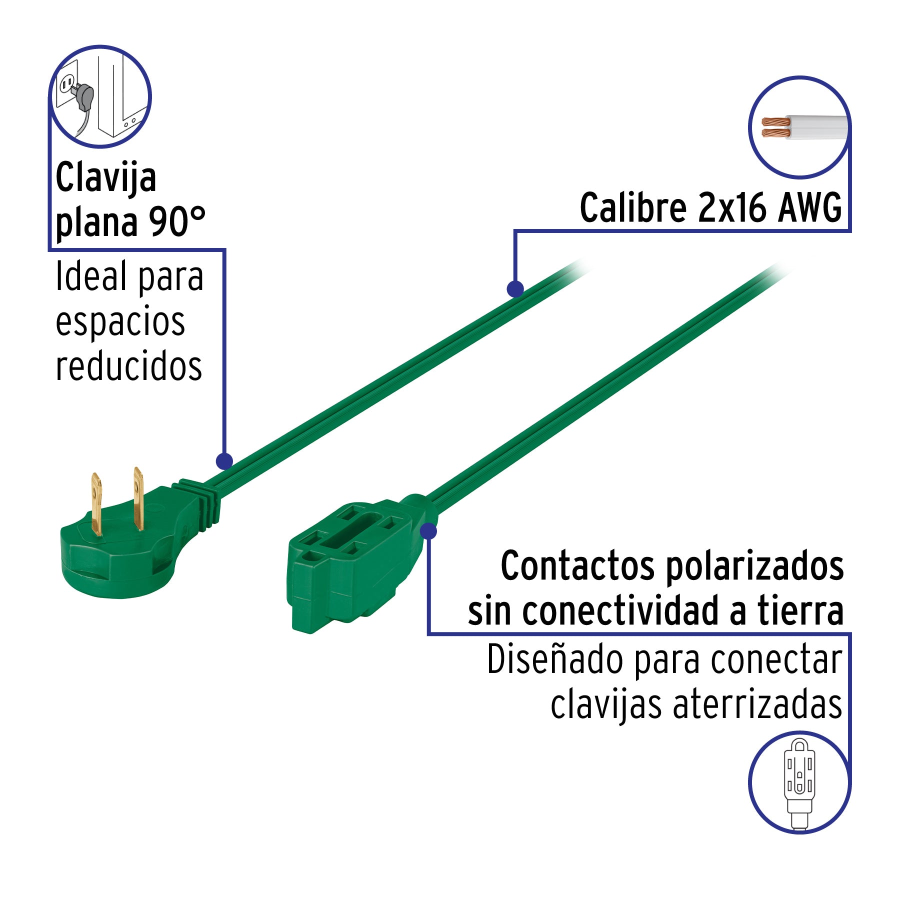Extensión eléctrica doméstica 8 m clavija plana, verde | ED-8V | 48032