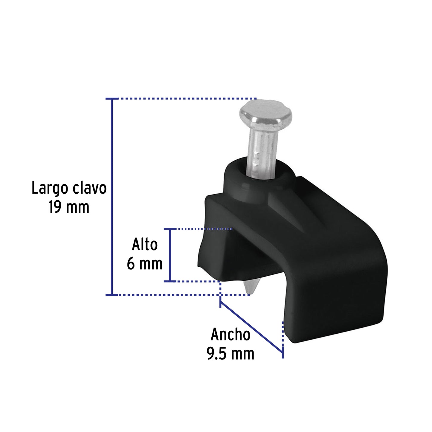 Bolsa con 20 grapas negras de 6 x 9.5 mm para cable plano | GPL-10N | 48035