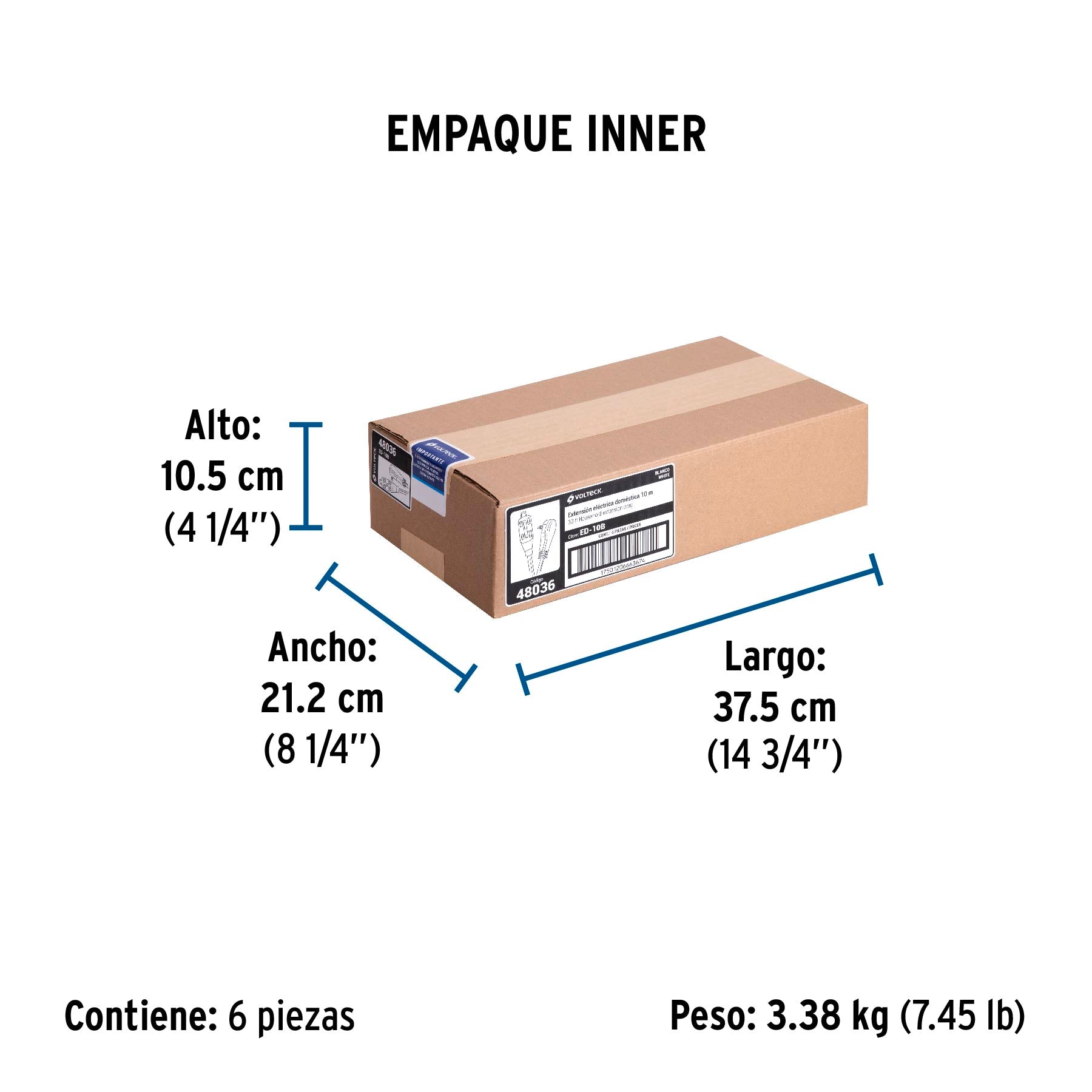 Extensión eléctrica doméstica 10 m clavija plana, blanca | ED-10B | 48036