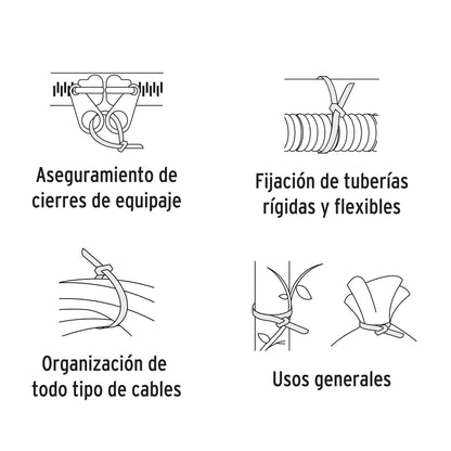 Bolsa con 10 cinchos de 20 cm,acero inoxidable,99 lb,VOLTECK | CINM-20020 | 48039