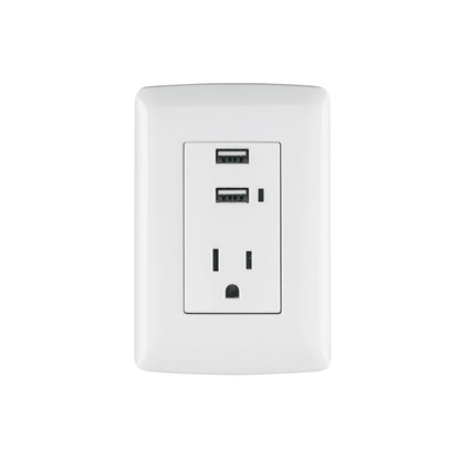 Contacto aterrizado + 2 puertos USB, blanco, línea Italiana | COUSB-IB | 48065