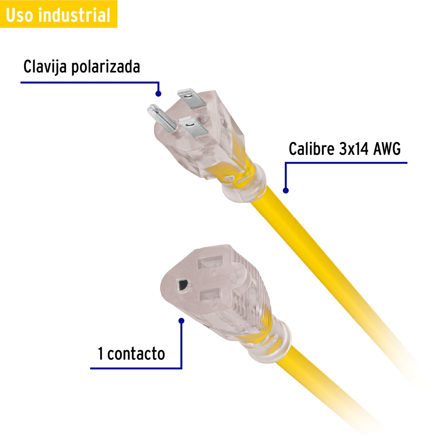 Extensión reforzada aterrizada 4 m 3x14 AWG, Volteck | ERA-4X14 | 48066