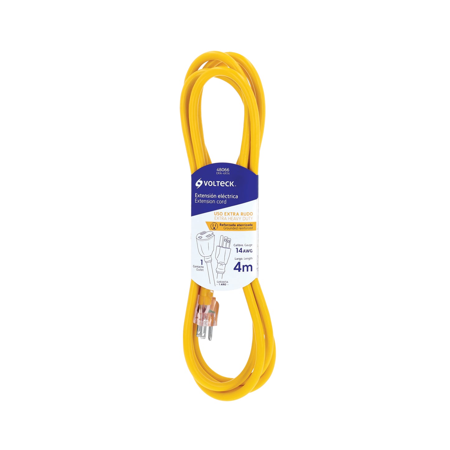 Extensión reforzada aterrizada 4 m 3x14 AWG, Volteck | ERA-4X14 | 48066