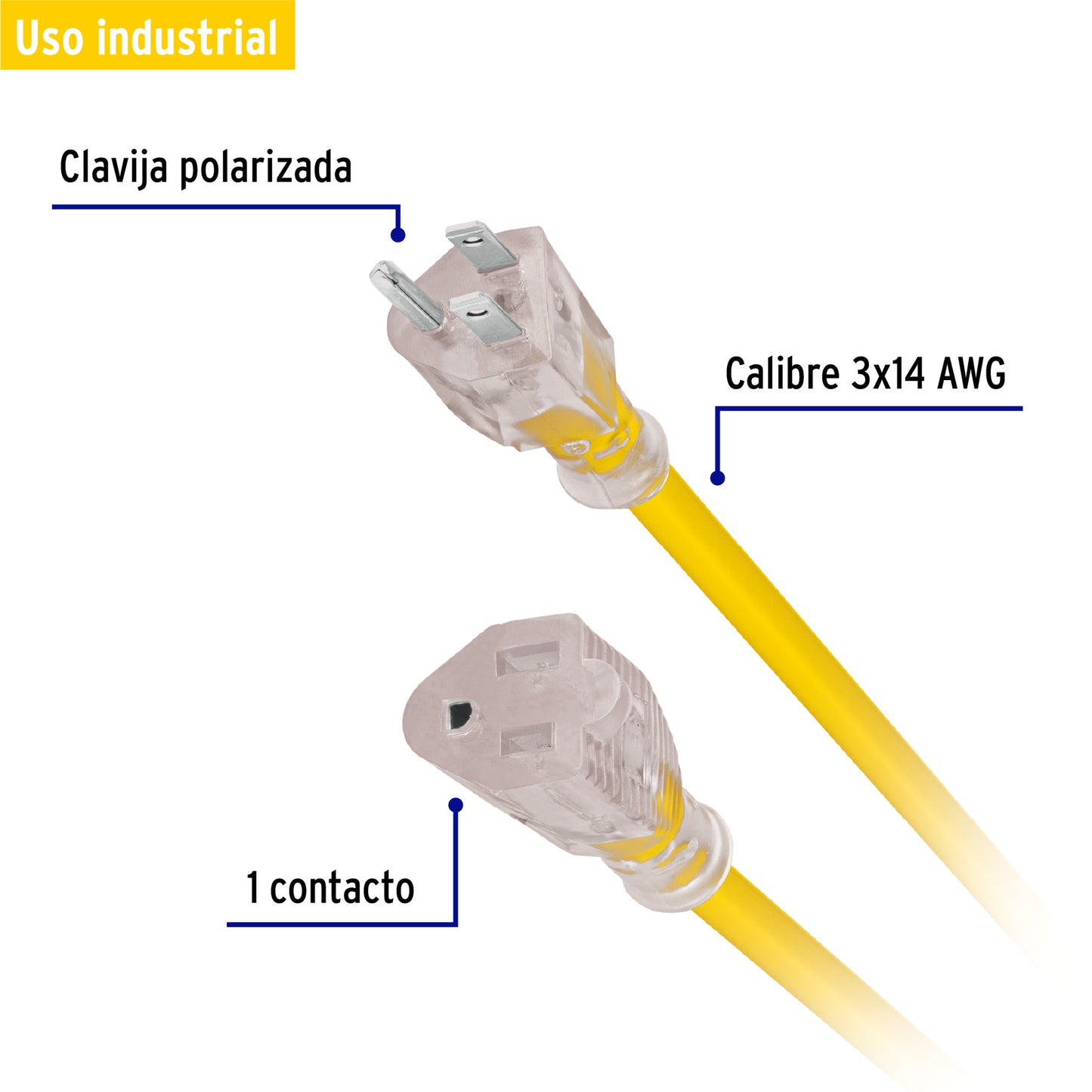 Extensión reforzada aterrizada 30 m 3x14 AWG, Volteck | ERA-30X14 | 48069