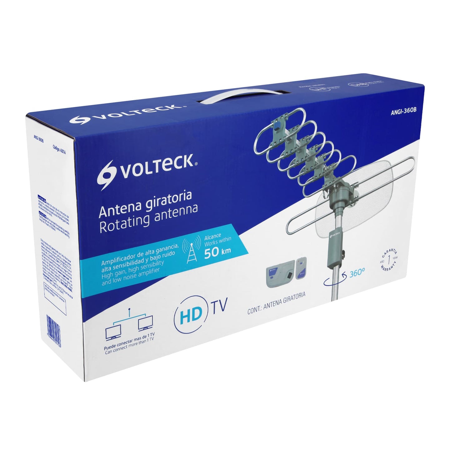 Antena aérea para TV HD, giratoria 360° con control y cable | ANGI-360B | 48114