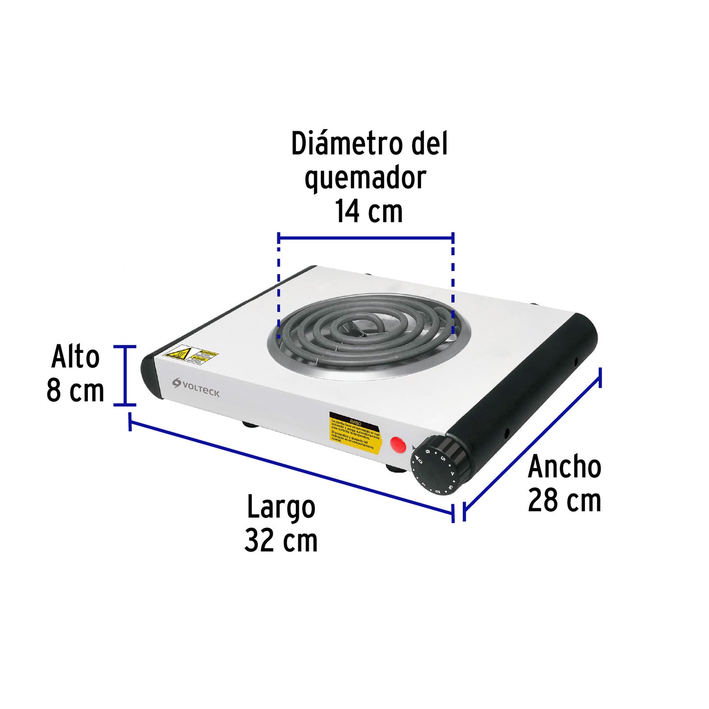 Parrilla eléctrica 1 quemador en espiral, blanca, VOLTECK | PAEL-1C | 48126