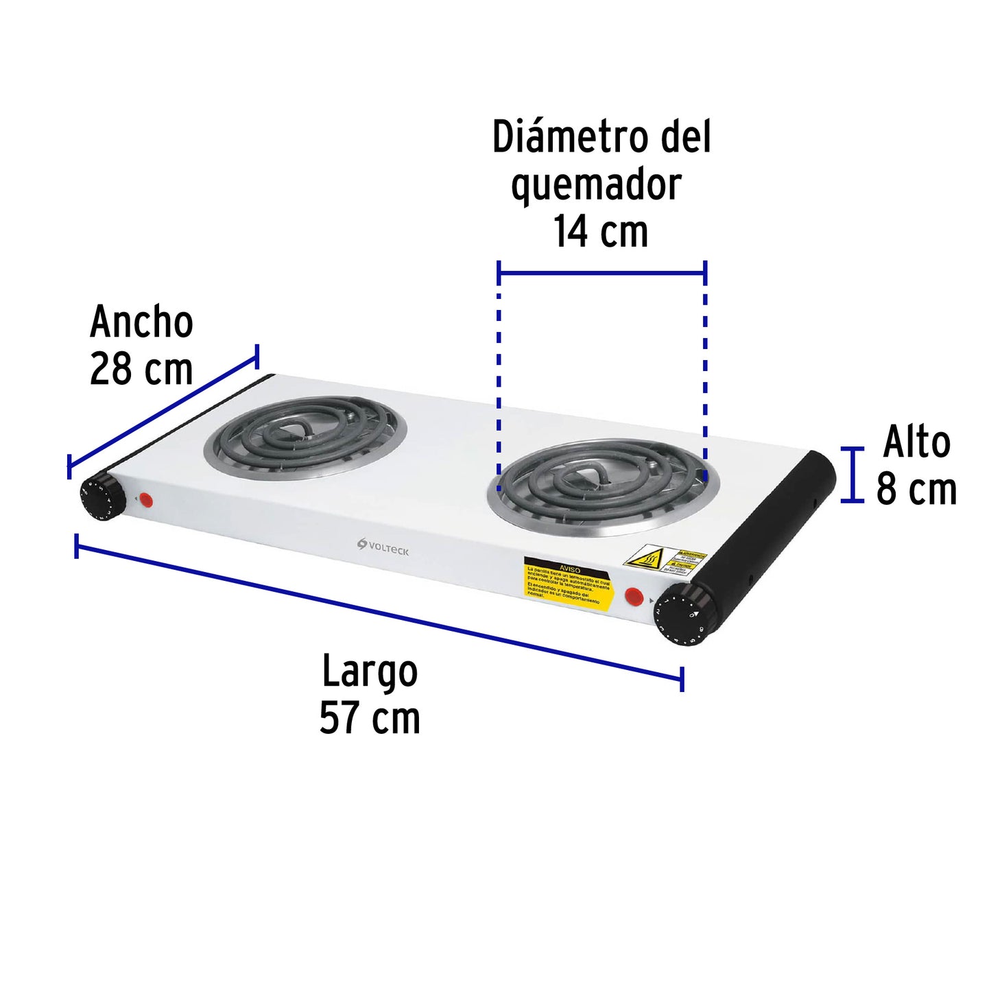 Parrilla eléctrica 2 quemadores en espiral, blanca, VOLTECK | PAEL-2C | 48127