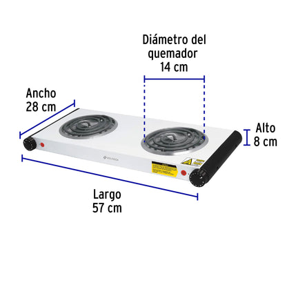 Parrilla eléctrica 2 quemadores en espiral, blanca, VOLTECK | PAEL-2C | 48127