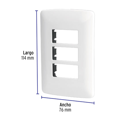 Placa 3 módulos de ABS, línea Italiana, color blanco | PPTR-IB | 48136
