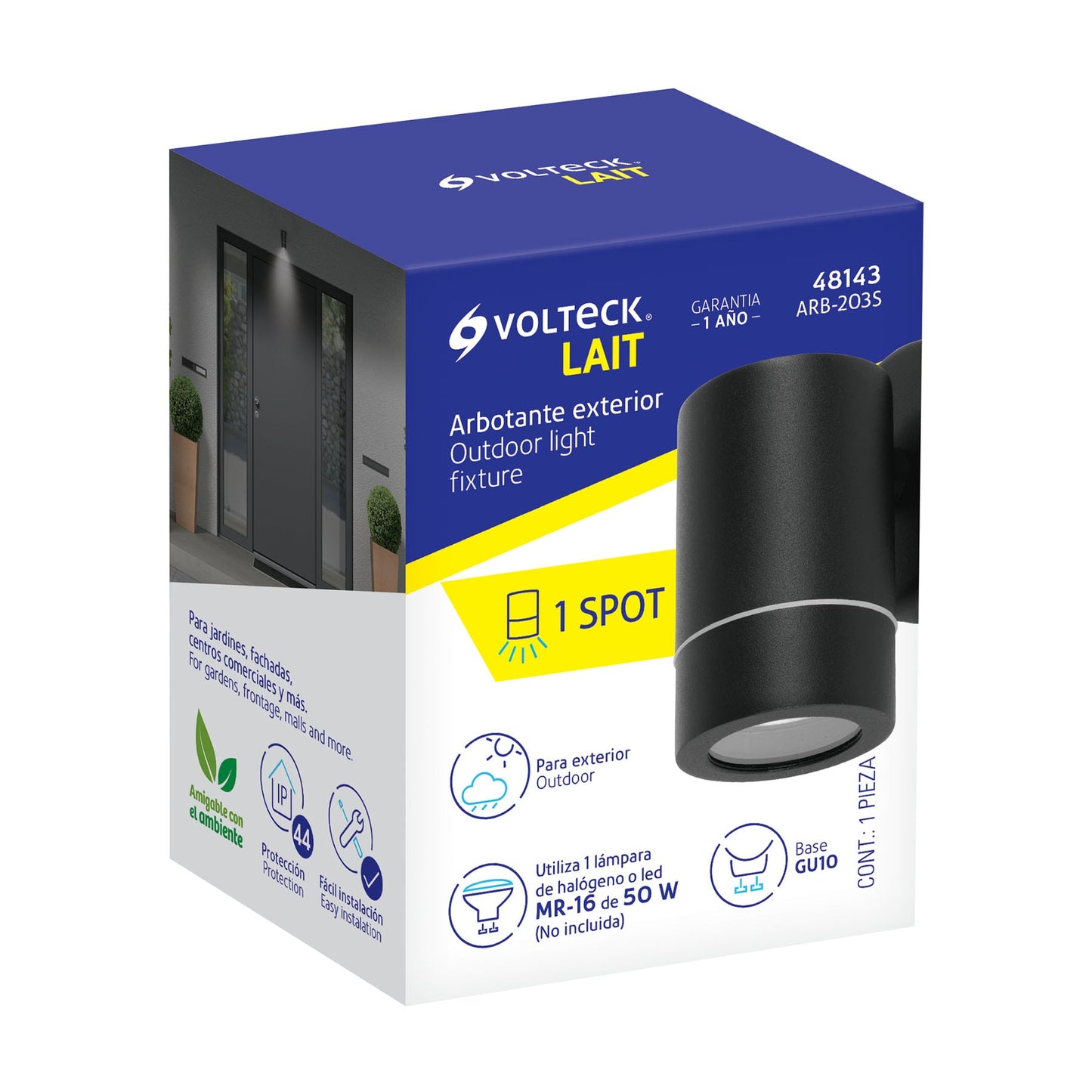 Arbotante de acento 1 spot negro, lámpara no incluida | ARB-203S | 48143