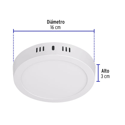 Luminario LED plafón 12W 3000K, redondo, blanco, VOLTECK | PLA-205LC | 48257