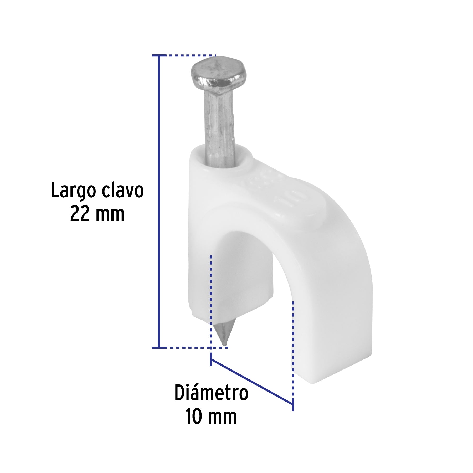 Bolsa con 20 grapas blancas de 10 mm para cable redondo | GCU-10B | 48274