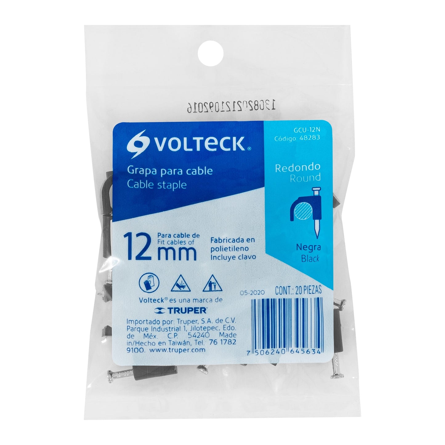 Bolsa con 20 grapas negras de 12 mm para cable redondo | GCU-12N | 48283
