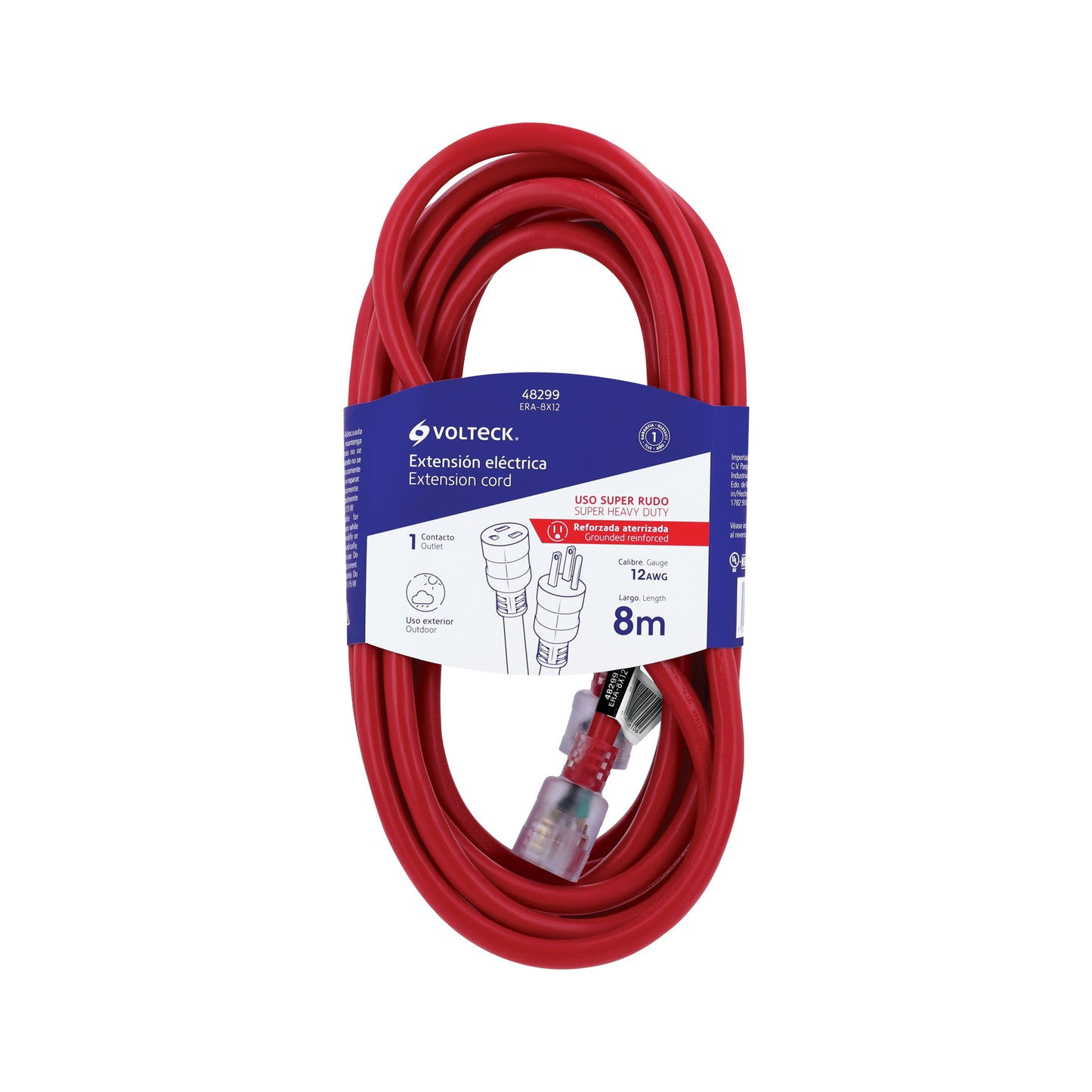 Extensión de uso súper rudo aterrizada 8 m. calibre 12 | ERA-8X12 | 48299