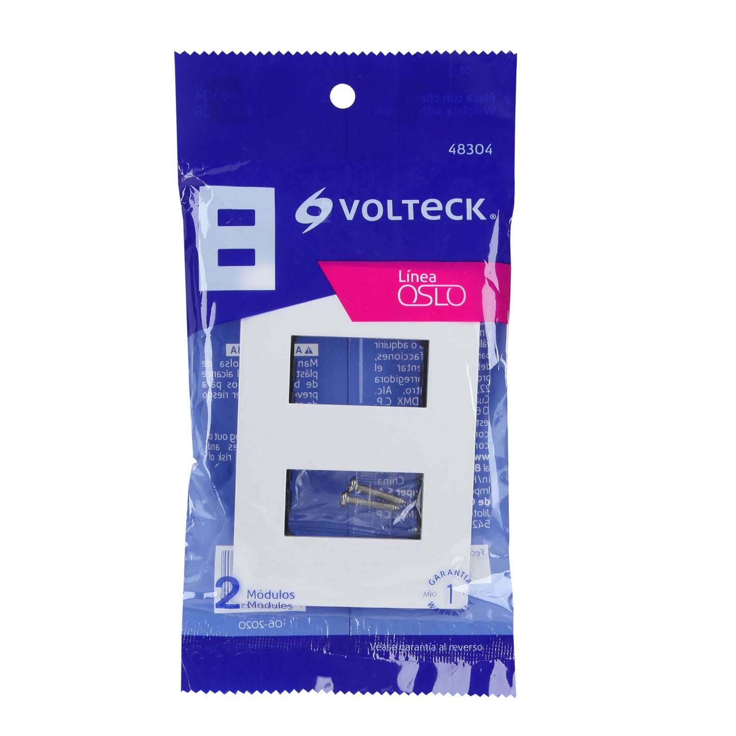 Placa 2 módulos de ABS, línea Oslo, color blanco, Volteck | PPDO-OB | 48304