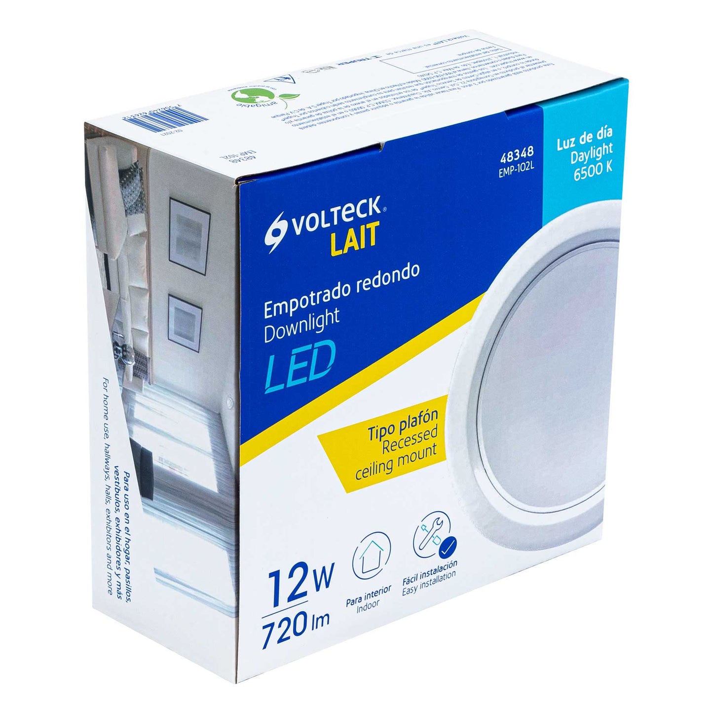 Luminario LED empotrable 12 W 6500 K, redondo, VOLTECK | EMP-102L | 48348