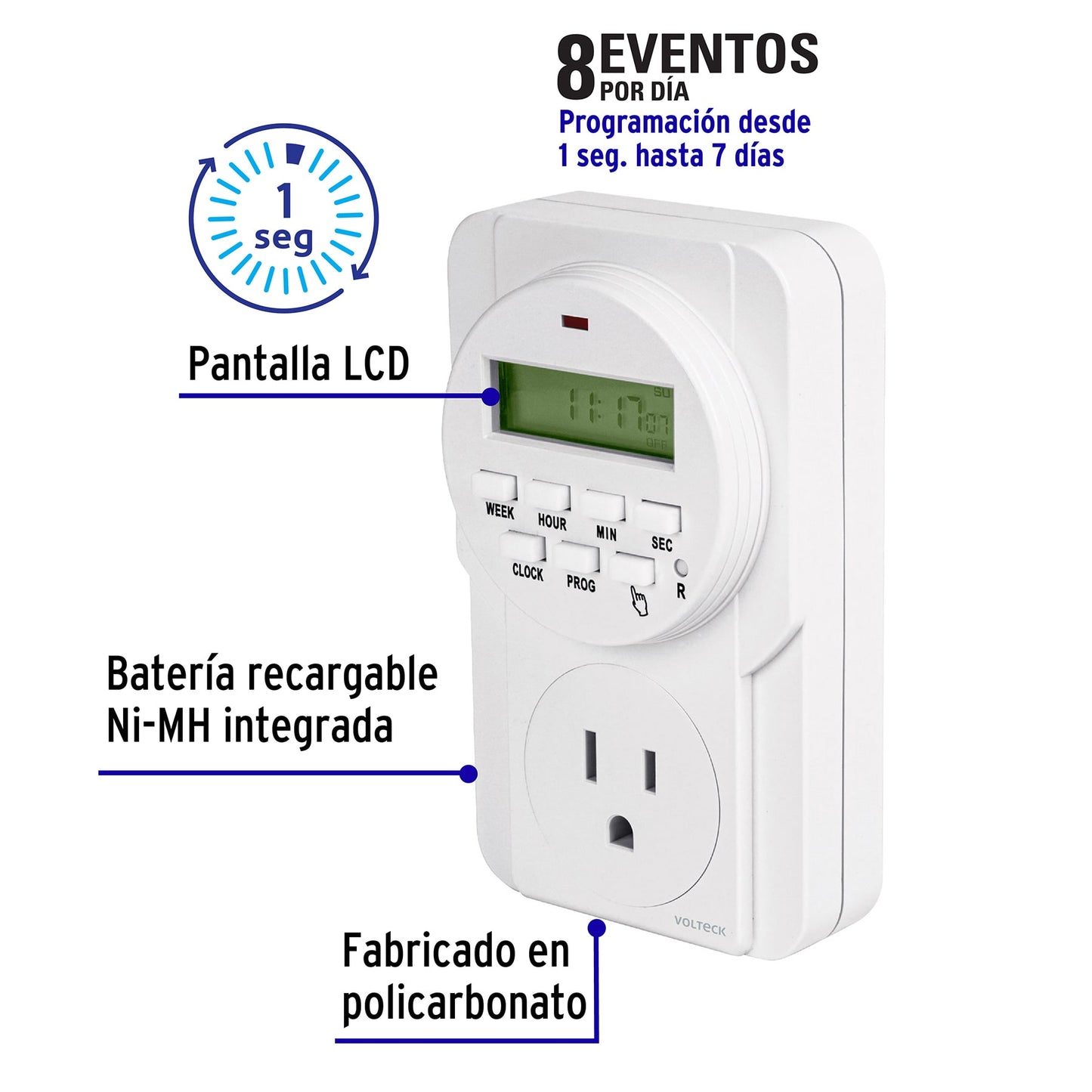 Temporizador digital, 8 eventos, Volteck | TEM-8 | 48386