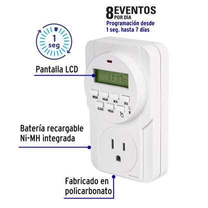 Temporizador digital, 8 eventos, Volteck | TEM-8 | 48386