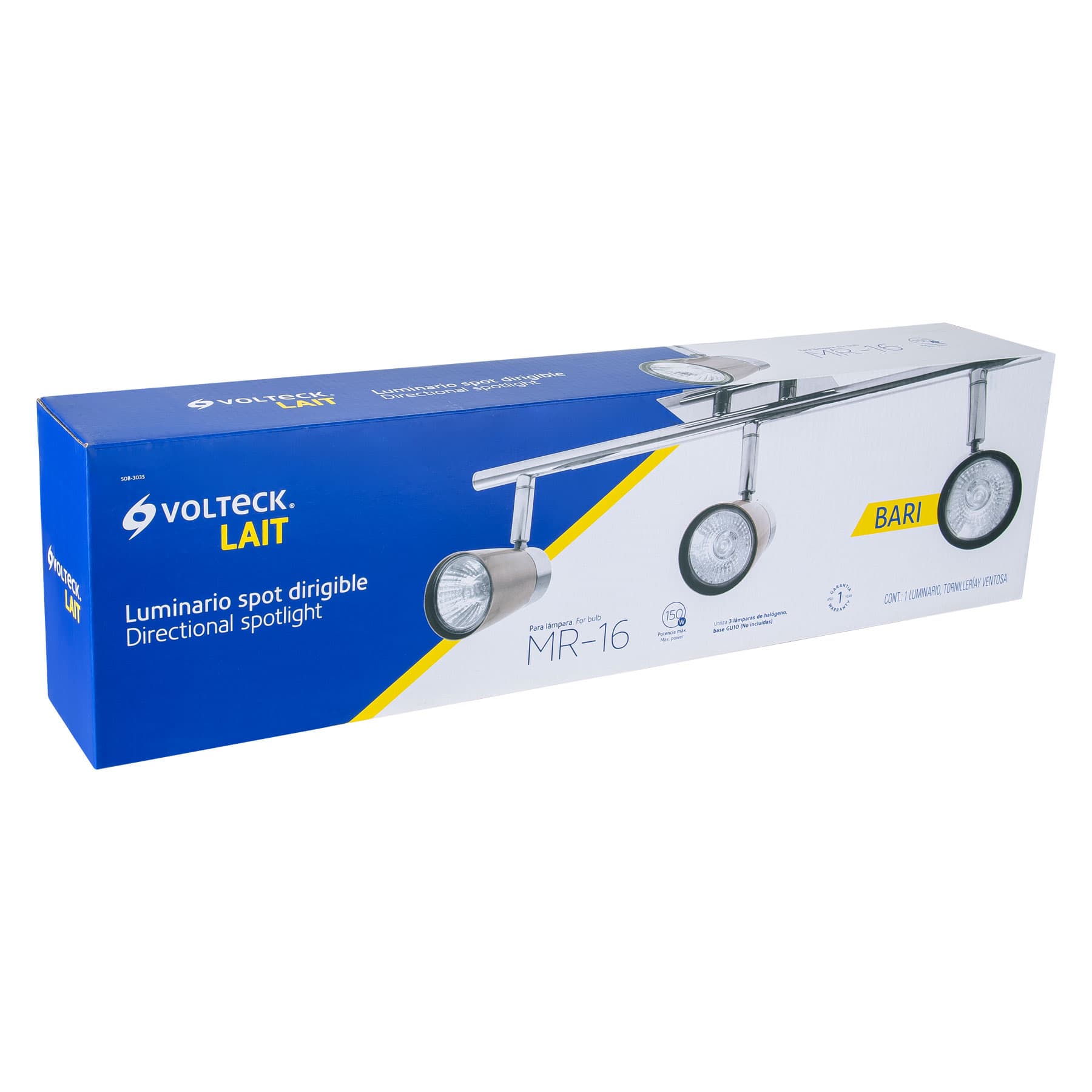 Luminario de sobreponer con 3 spots base GU10, Volteck | SOB-303S | 48434