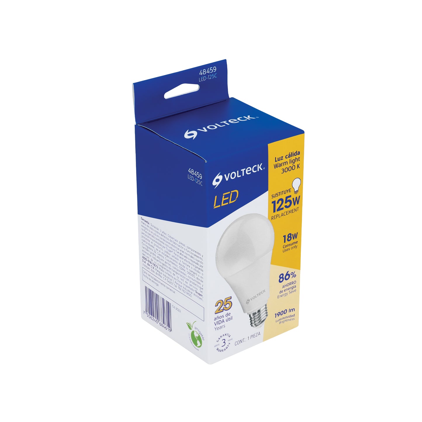 Lámpara LED A25 18 W (equiv. 125 W) luz cálida, caja Volteck | LED-125C | 48459