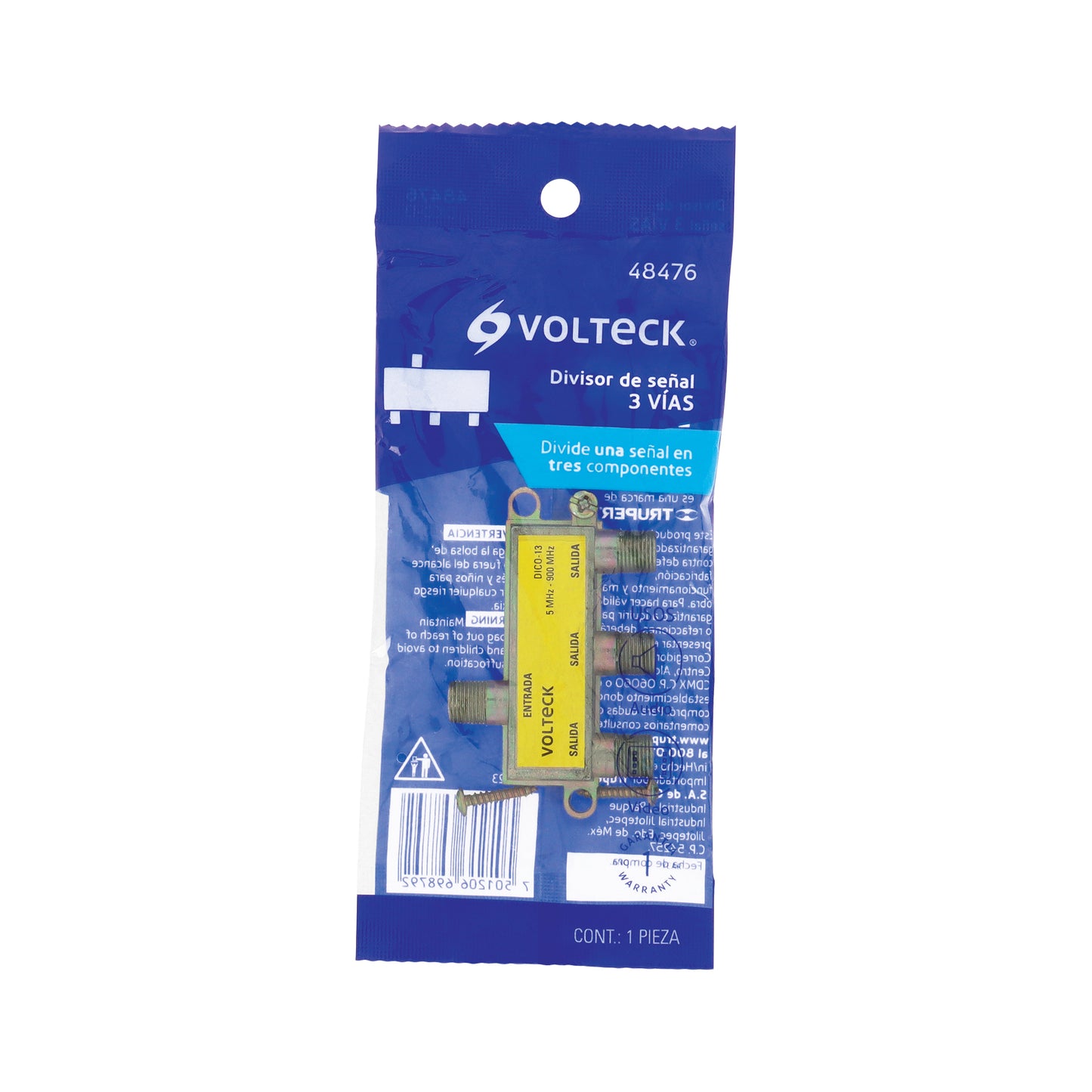 Divisor coaxial de 1 entrada y 3 salidas, Volteck | DICO-13 | 48476