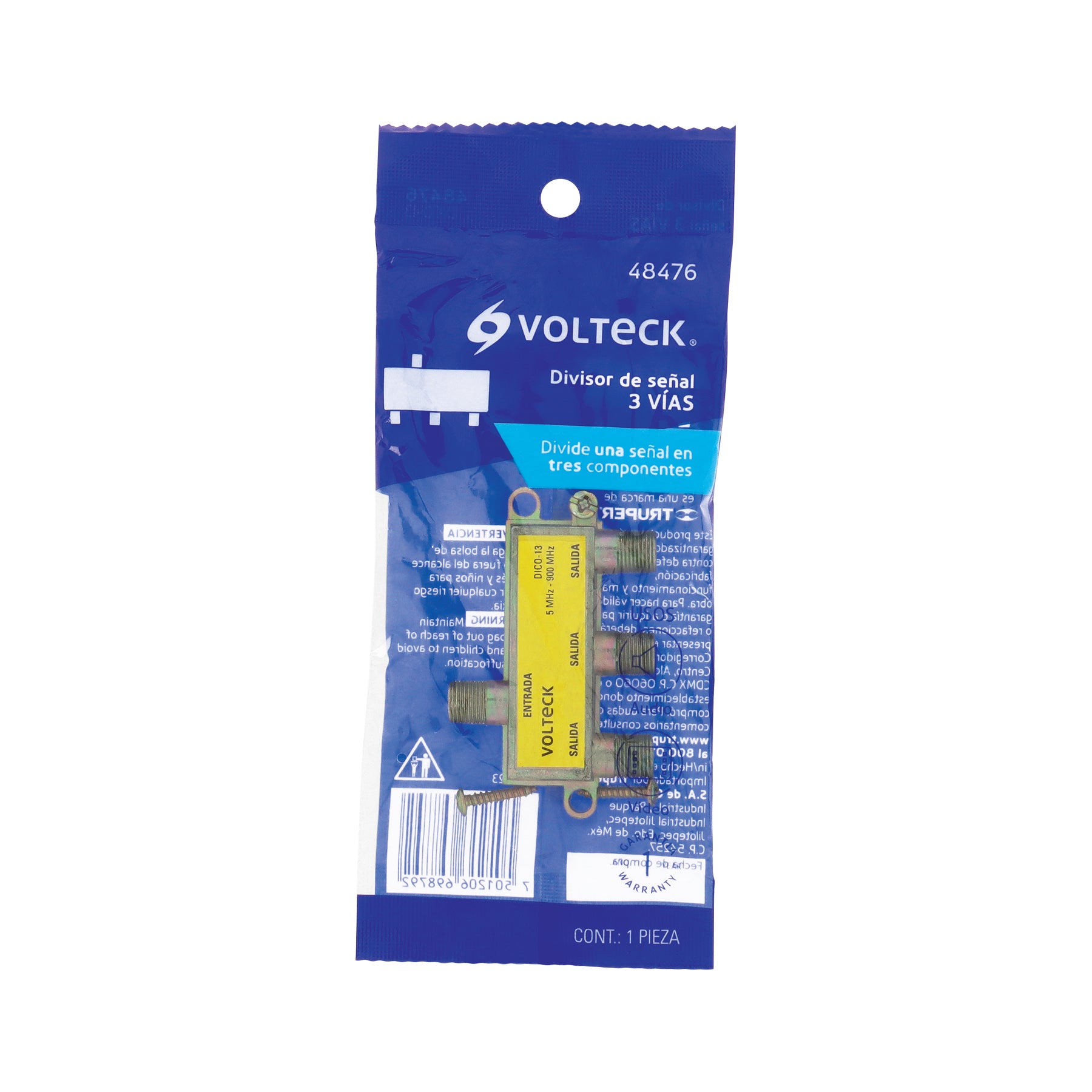 Divisor coaxial de 1 entrada y 3 salidas, Volteck | DICO-13 | 48476