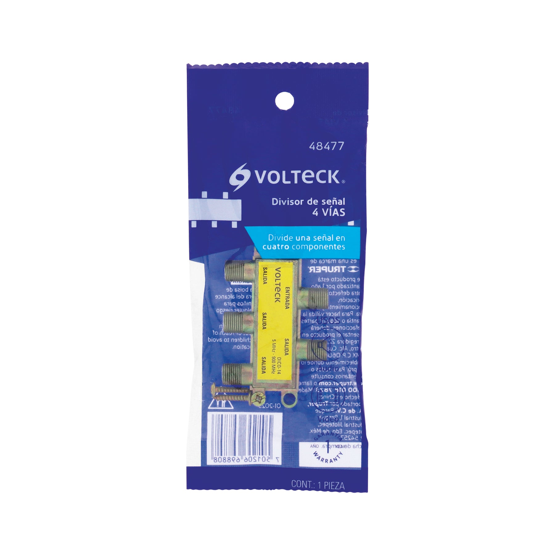Divisor coaxial de 1 entrada y 4 salidas, Volteck | DICO-14 | 48477