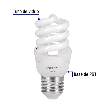 Lámpara espiral mini T2 9 W luz de día en blíster, Volteck | F-9EM | 48500