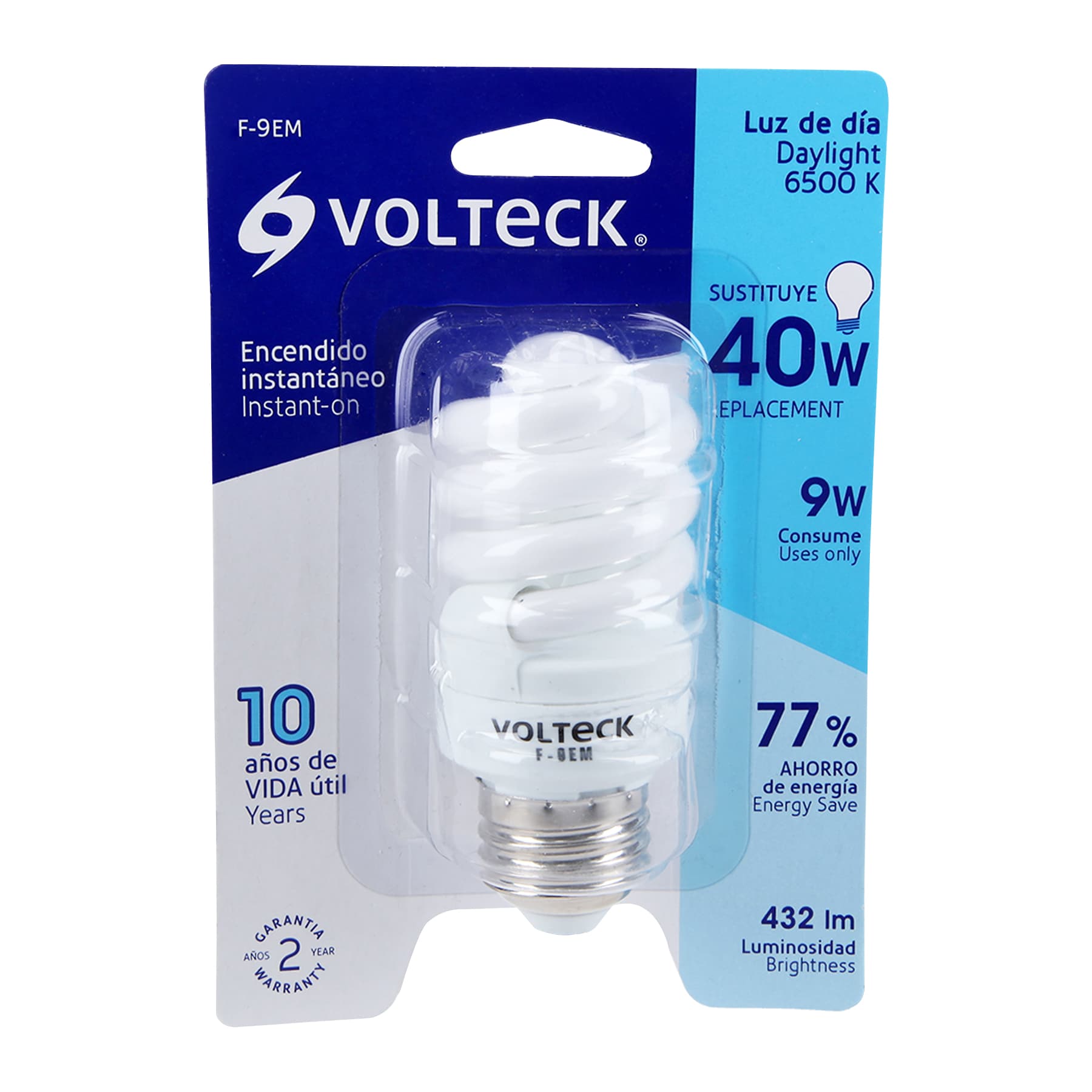 Lámpara espiral mini T2 9 W luz de día en blíster, Volteck | F-9EM | 48500